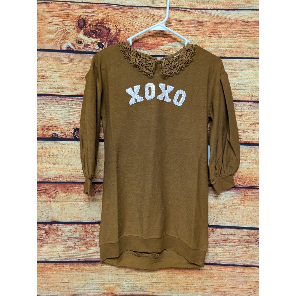 Mia Joy Joyfolie Girls Sz 8 XOXO Sequin Peter Pan Brown Collar Dress NWT